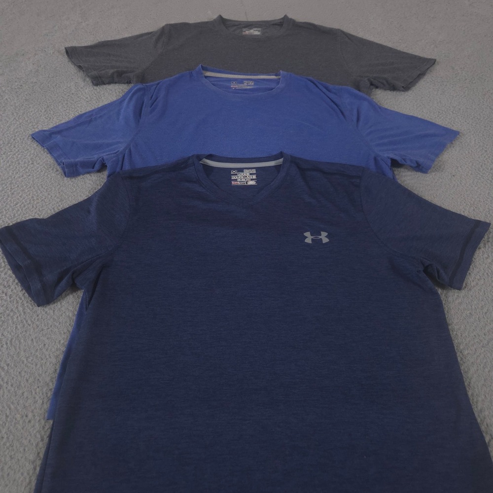 LOT OF 3 Under Armour Shirt Mens Medium Multi Charged Sportstyle Heatgear V-Neck
